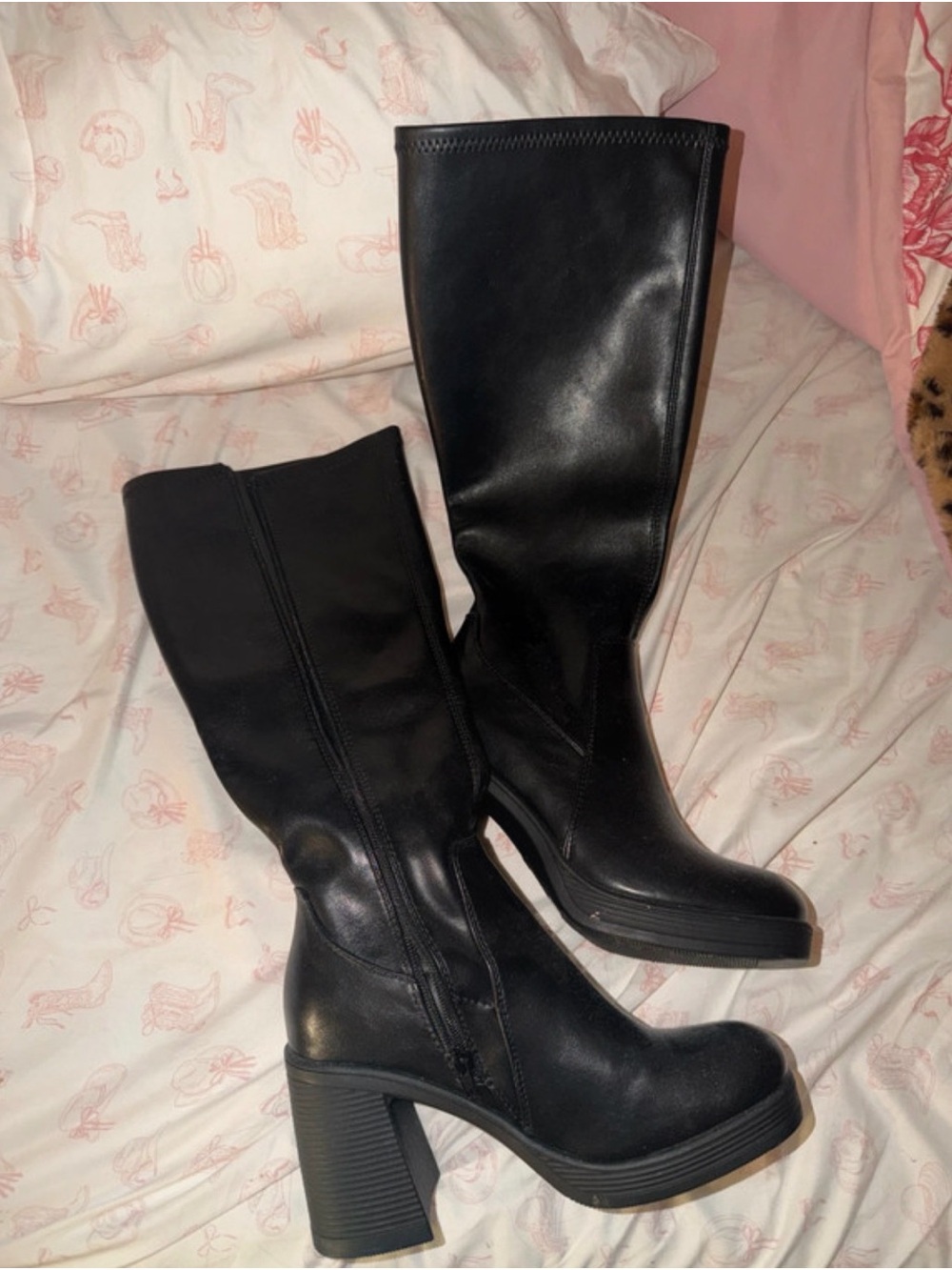 Amazon Black Over-the-Knee Chunky Heel Boots